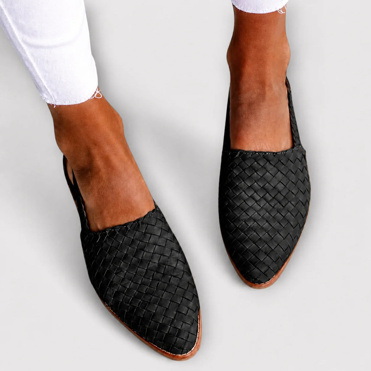 Women's Woven Loafer Flats in Black – product view | Hensley London