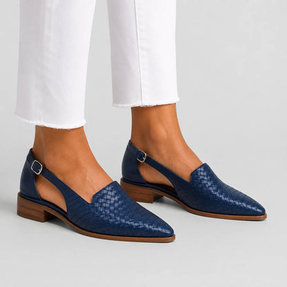 Women's Woven Loafer Flats in Blue (closed heel) – product view | Hensley London