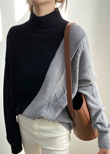 Women's Casual Sweater Black Grey Knit - 5