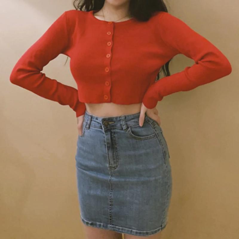 Simple Button-down Crop Top Cardigan 0