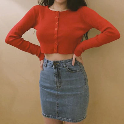 Simple Button-down Crop Top Cardigan 0