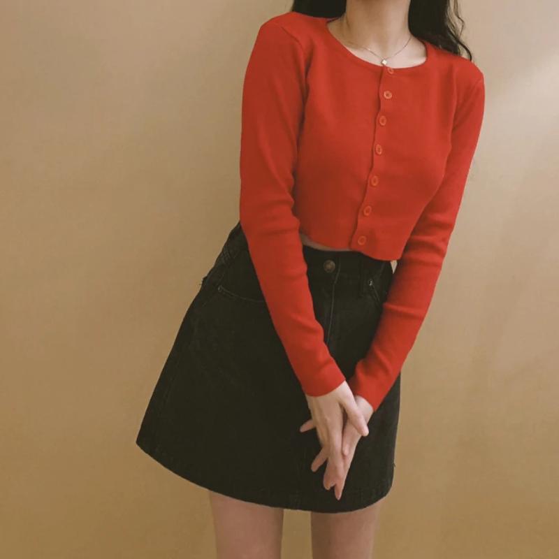 Simple Button-down Crop Top Cardigan 2