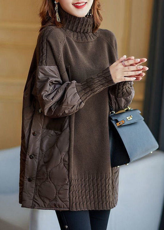 Women's Sweater Chocolate Turtleneck Loose Fit Polyester - 1