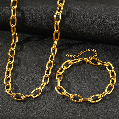 Simple Paperclip Necklace & Bracelet Set - Minimalist Gold and Silver Jewelry for Women