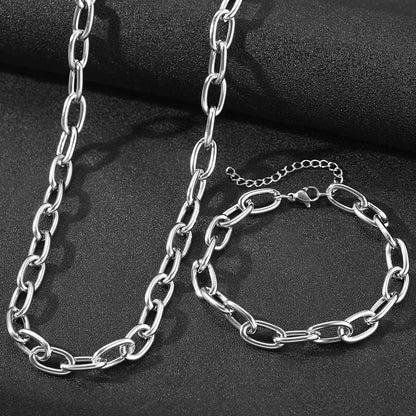Simple Paperclip Necklace & Bracelet Set - Minimalist Gold and Silver Jewelry for Women