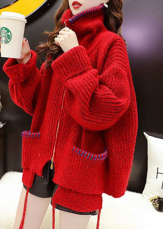 Women's Winter Sweater Coat Red Knit 5XL - 1