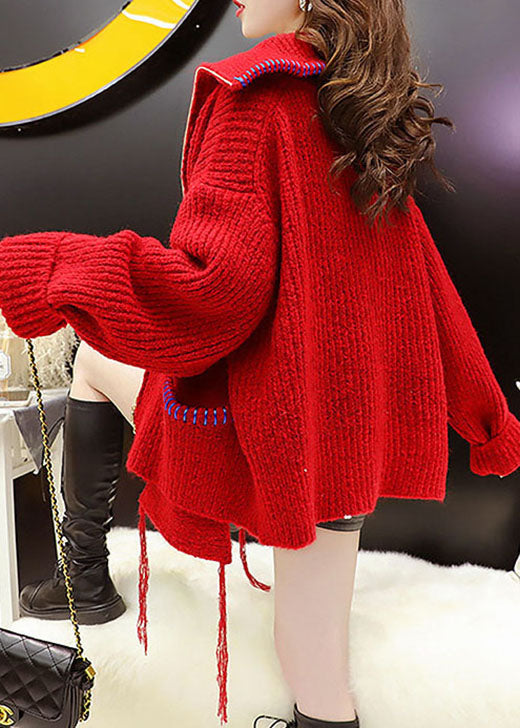 Women's Winter Sweater Coat Red Knit 5XL - 5
