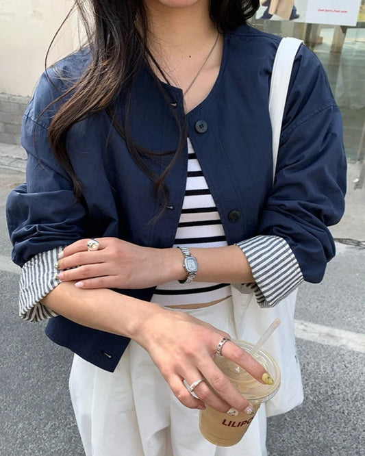 Sleek Women's Casual Jacket | Cotton-Nylon Blend, Loose Fit 1