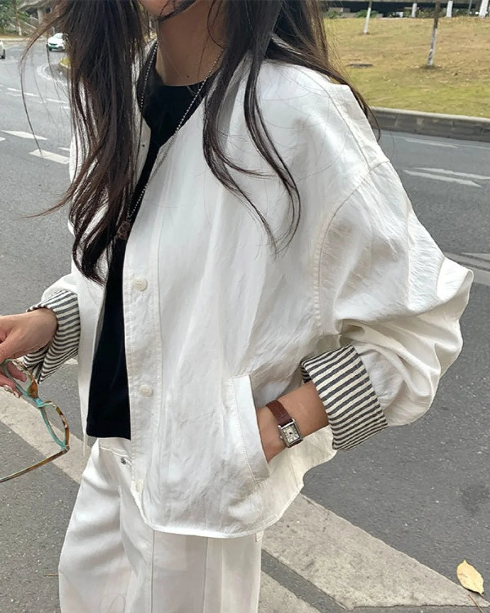 Sleek Women's Casual Jacket | Cotton-Nylon Blend, Loose Fit 2