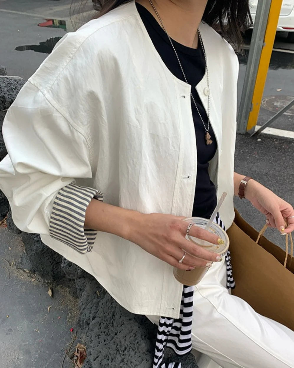 Sleek Women's Casual Jacket | Cotton-Nylon Blend, Loose Fit 5