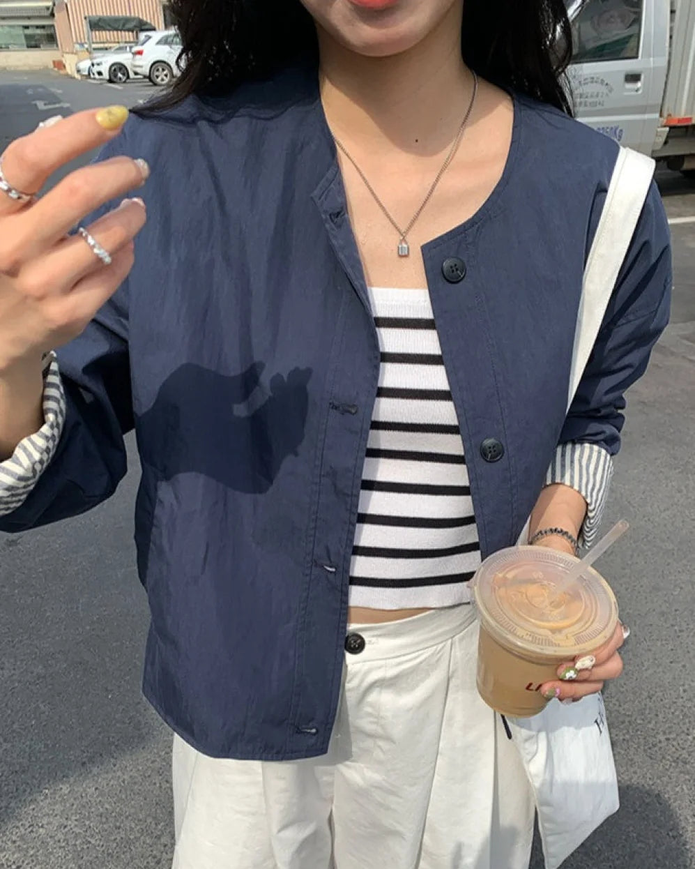 Sleek Women's Casual Jacket | Cotton-Nylon Blend, Loose Fit 7