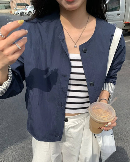 Sleek Women's Casual Jacket | Cotton-Nylon Blend, Loose Fit 7