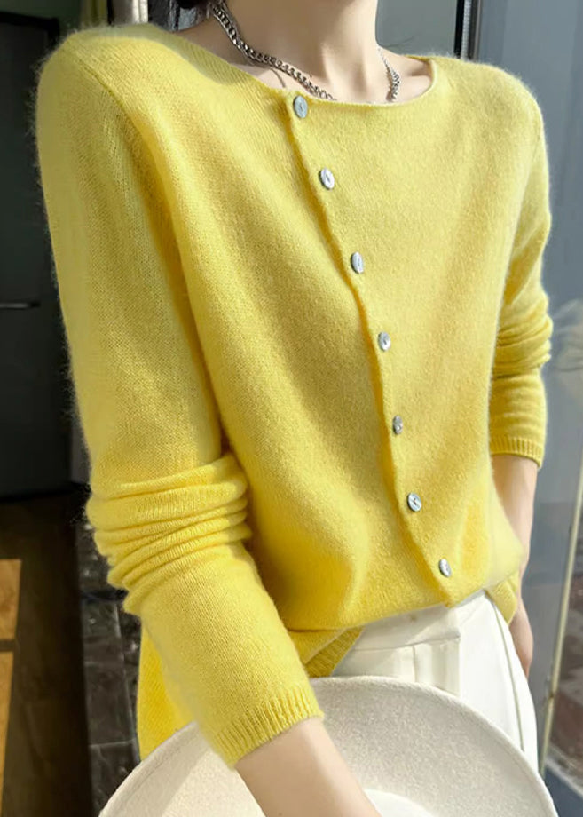 Women's Sweater Yellow Wool Blend O Neck - 1