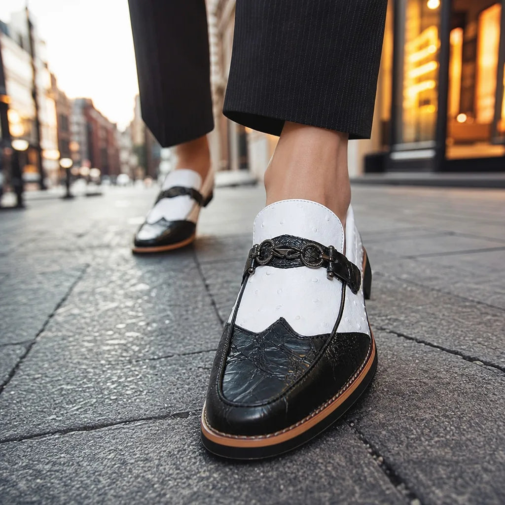 Men's Textured Pointed-Toe Loafers in Tan Brown – front view | Hensley London