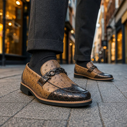 Men's Textured Pointed-Toe Loafers in Tan Brown – side view | Hensley London