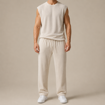 Women's Rib-Knit Sleeveless Top & Wide-Leg Pants Set – front view | Hensley London
