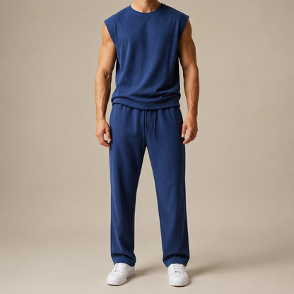 Women's Rib-Knit Sleeveless Top & Wide-Leg Pants Set – back view | Hensley London