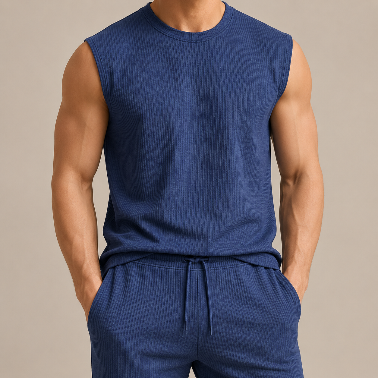 Women's Rib-Knit Sleeveless Top & Wide-Leg Pants Set – styled view | Hensley London