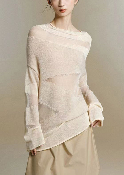 Women's Turtleneck Top Beige Knit - 1