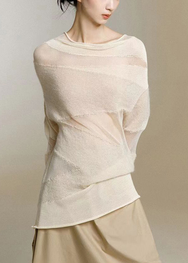 Women's Turtleneck Top Beige Knit - 2