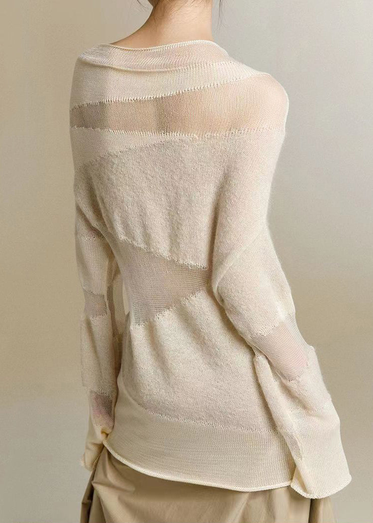 Women's Turtleneck Top Beige Knit - 5