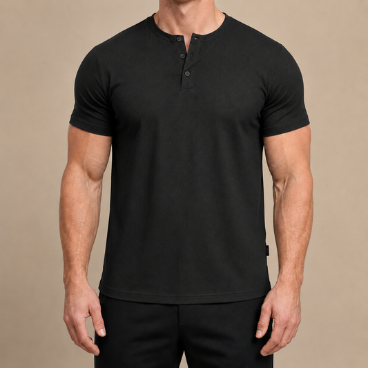 Men's Cotton Slim-Fit Henley Tee – front view | Hensley London