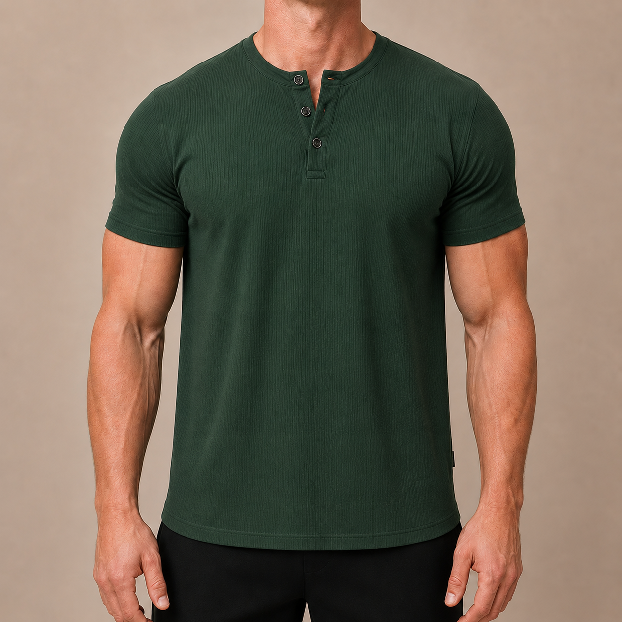 Men's Cotton Slim-Fit Henley Tee – angled view | Hensley London