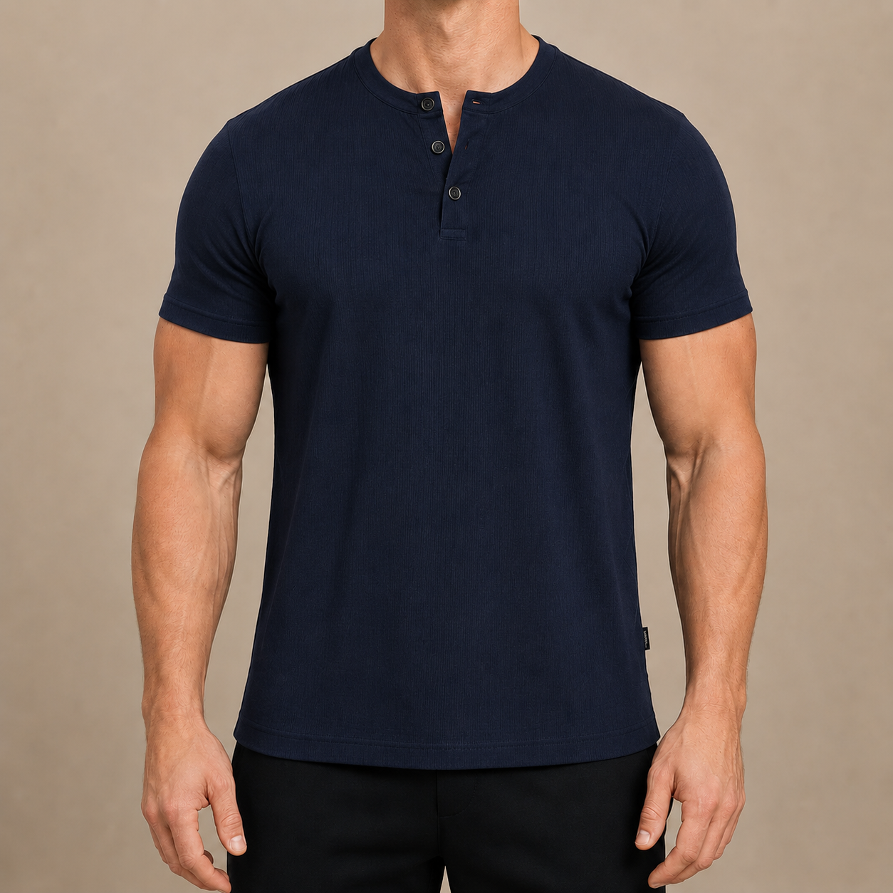 Men's Cotton Slim-Fit Henley Tee – detail view | Hensley London