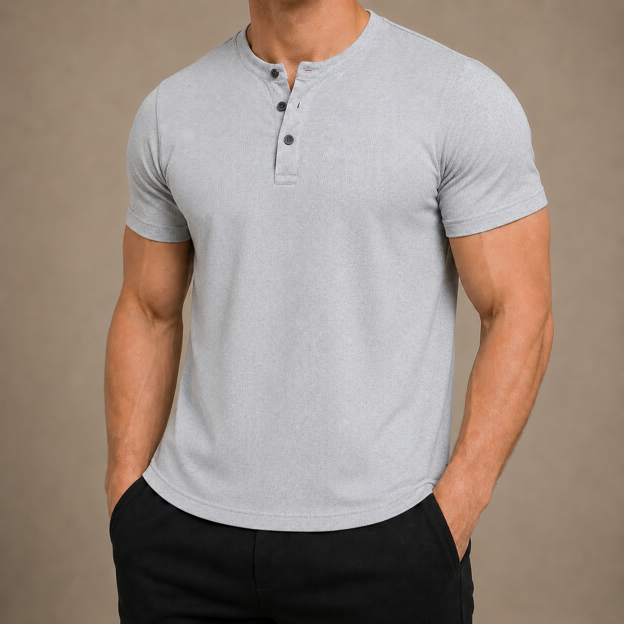 Men's Cotton Slim-Fit Henley Tee – back view | Hensley London