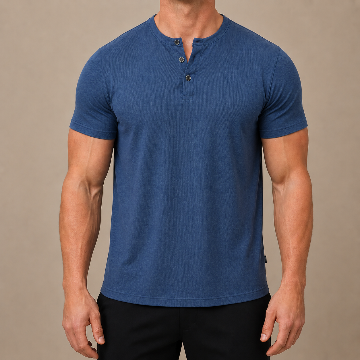 Men's Cotton Slim-Fit Henley Tee – styled view | Hensley London
