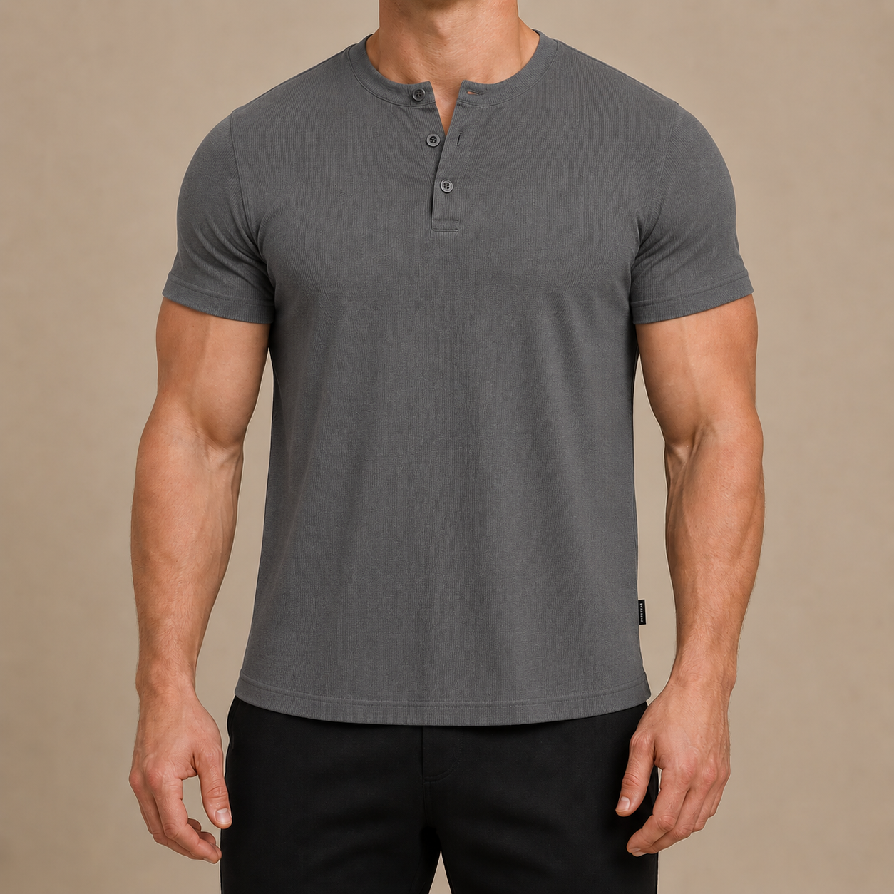 Men's Cotton Slim-Fit Henley Tee – fabric detail | Hensley London