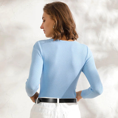 Slim Fit O-Neck Knitted Long Sleeve Pullover Sweaters 1