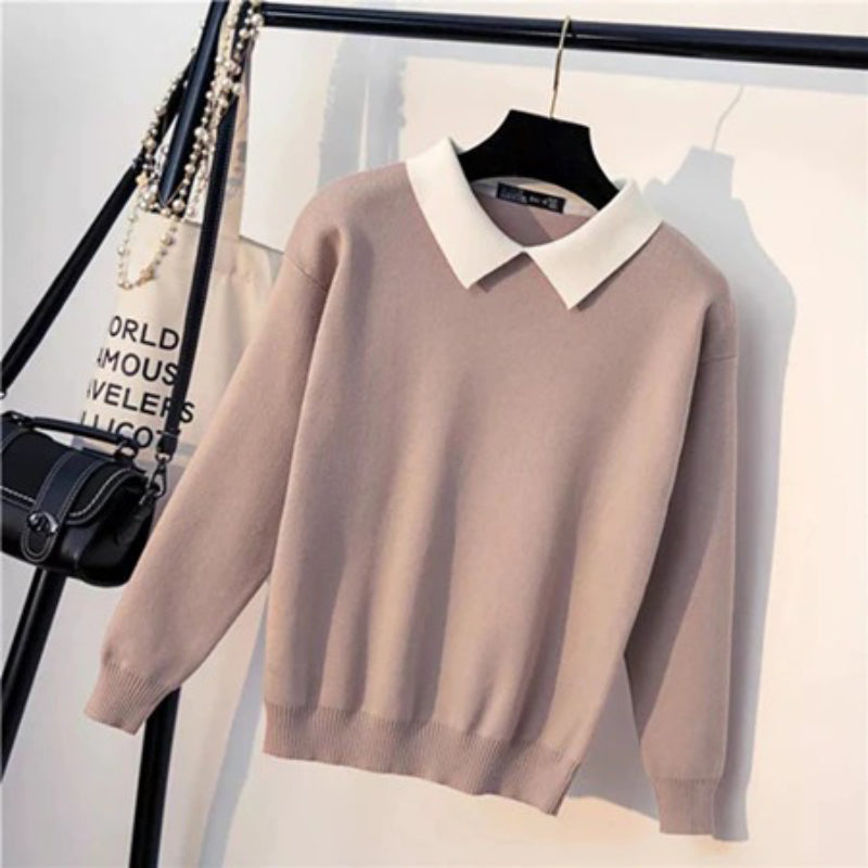 Slim Fit Turn-Down Collar Knitted Long Sleeve Sweaters 0