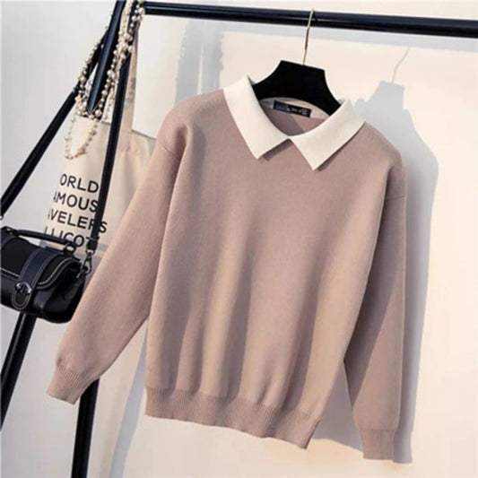 Slim Fit Turn-Down Collar Knitted Long Sleeve Sweaters 0