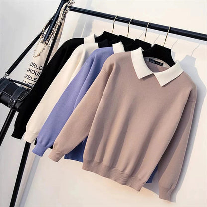Slim Fit Turn-Down Collar Knitted Long Sleeve Sweaters 4