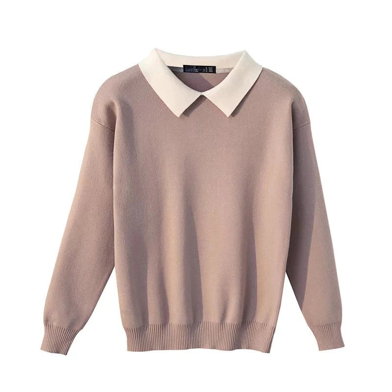 Slim Fit Turn-Down Collar Knitted Long Sleeve Sweaters 5