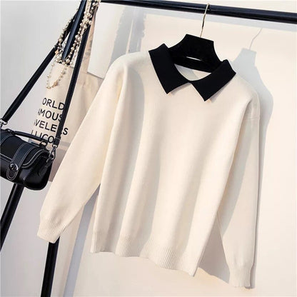 Slim Fit Turn-Down Collar Knitted Long Sleeve Sweaters 6