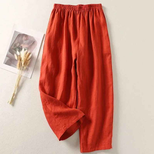 Women's Soft Linen Wide-Leg Pants – front view | Hensley London