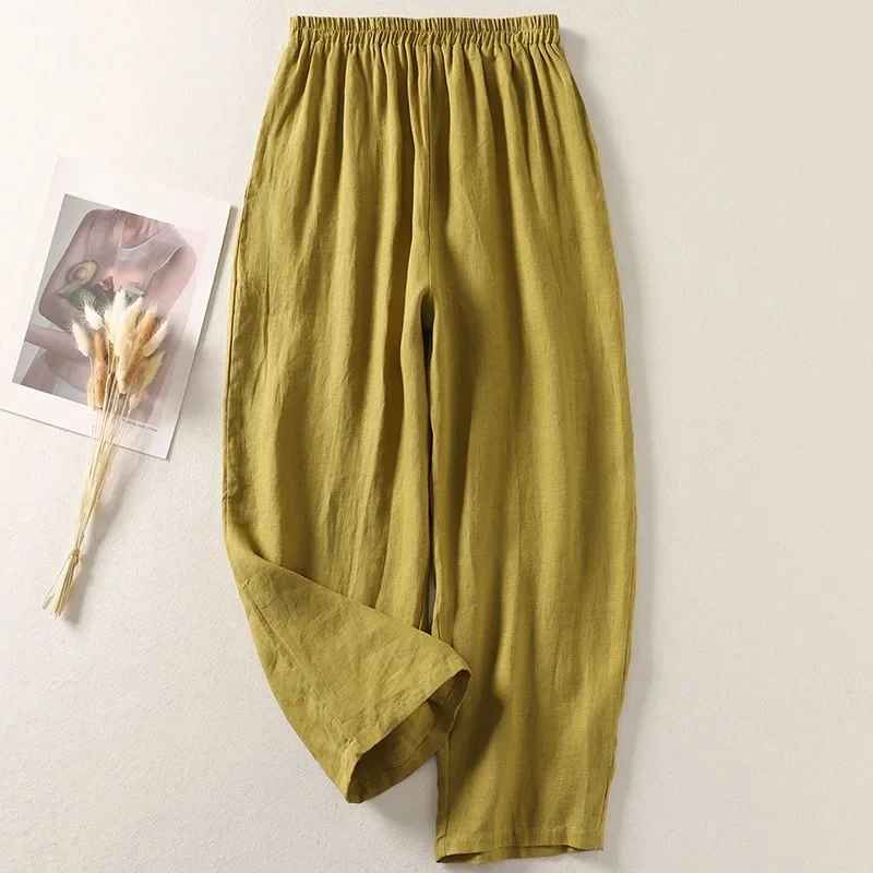 Women's Soft Linen Wide-Leg Pants – detail view | Hensley London