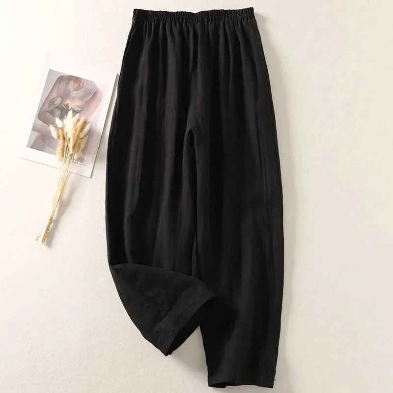 Women's Soft Linen Wide-Leg Pants – fabric detail | Hensley London