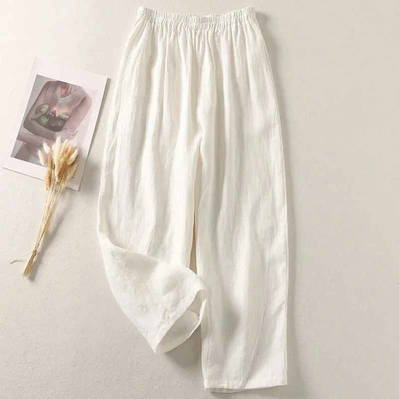 Women's Soft Linen Wide-Leg Pants – waist detail | Hensley London