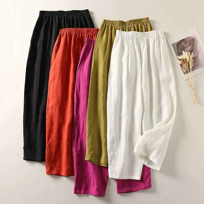 Women's Soft Linen Wide-Leg Pants – full-length view | Hensley London