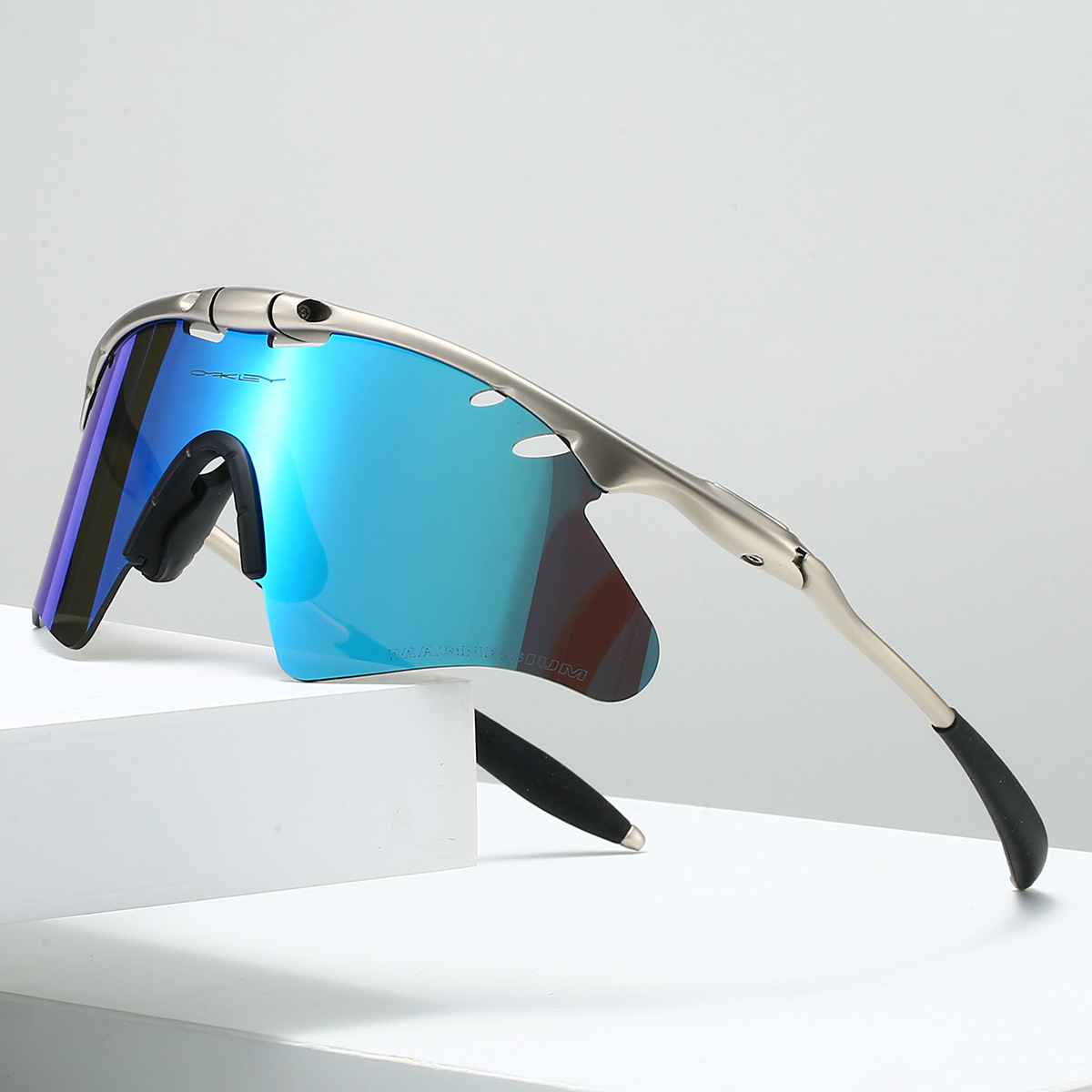 Women's Polarized Rimless Sunglasses in Ocean – front view | Hensley London