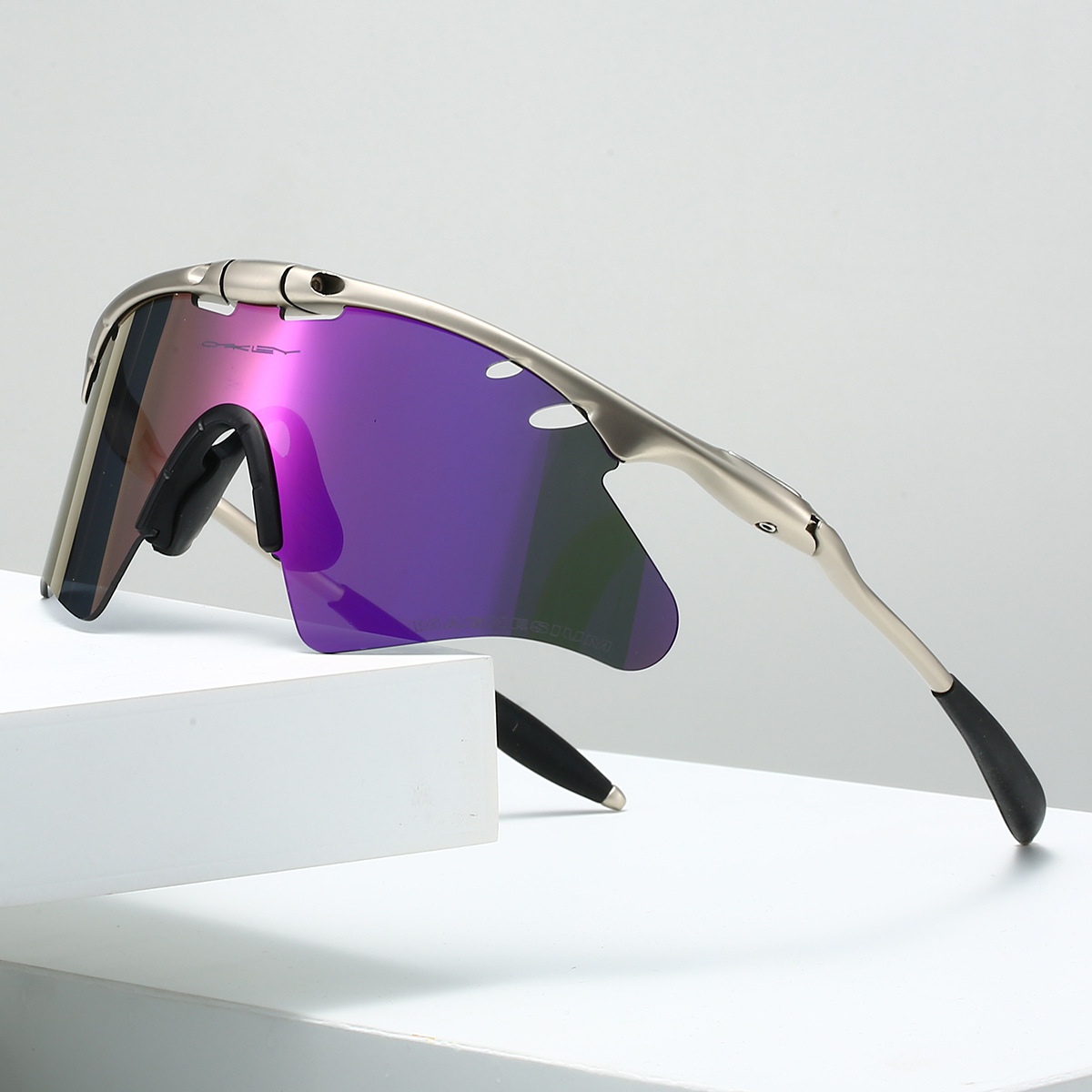 Women's Polarized Rimless Sunglasses in Amethyst – front view | Hensley London