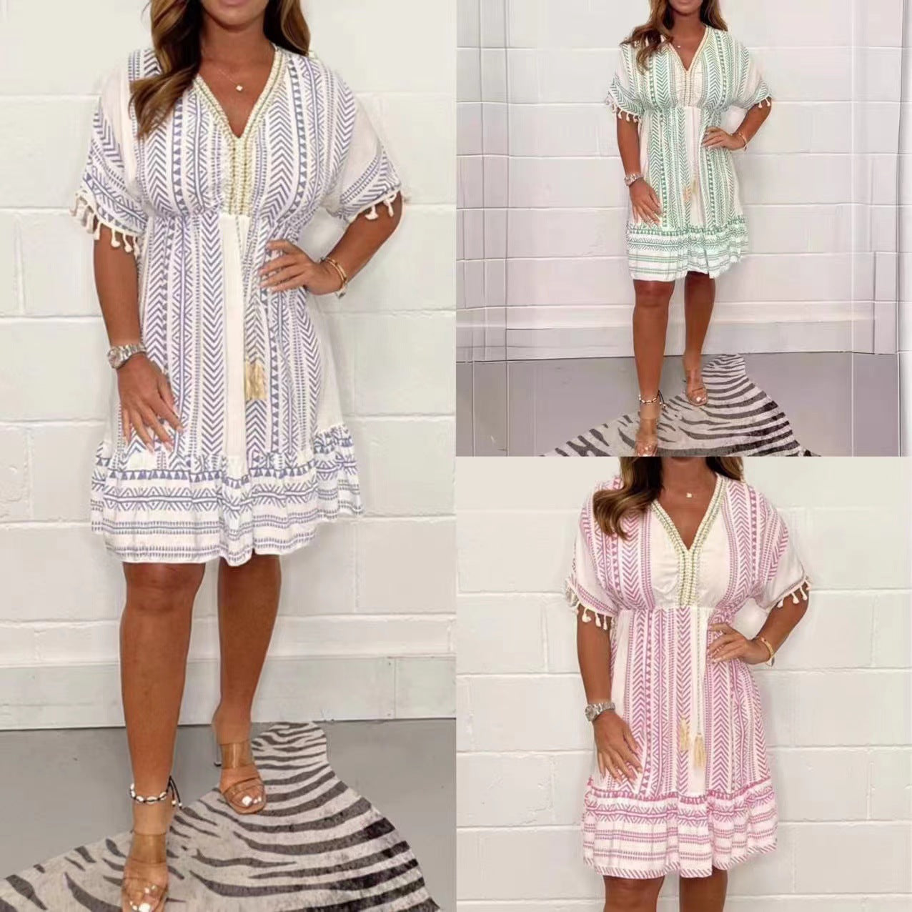 Women's Plus Size Bohemian Summer Dress Blue Lightweight Cotton Midi - 3