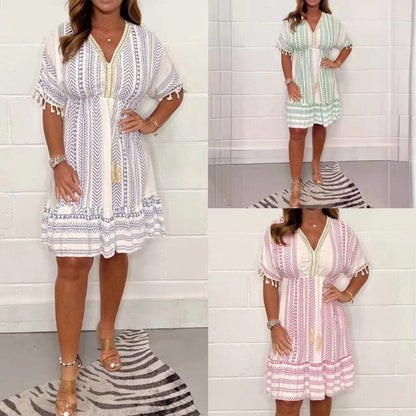 Women's Plus Size Bohemian Summer Dress Blue Lightweight Cotton Midi - 3
