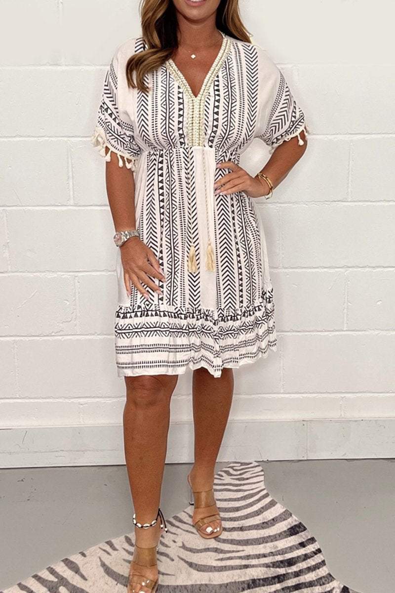 Women's Plus Size Bohemian Summer Dress Blue Lightweight Cotton Midi - 4