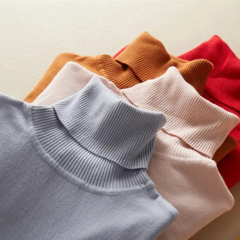 Solid Knitted Turtleneck Winter Top Sweater 1