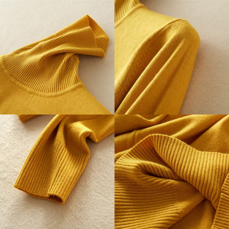 Solid Knitted Turtleneck Winter Top Sweater 4