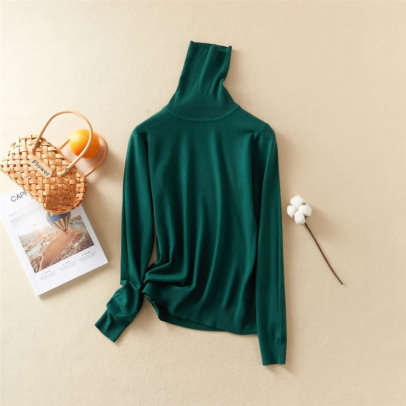 Solid Knitted Turtleneck Winter Top Sweater 6